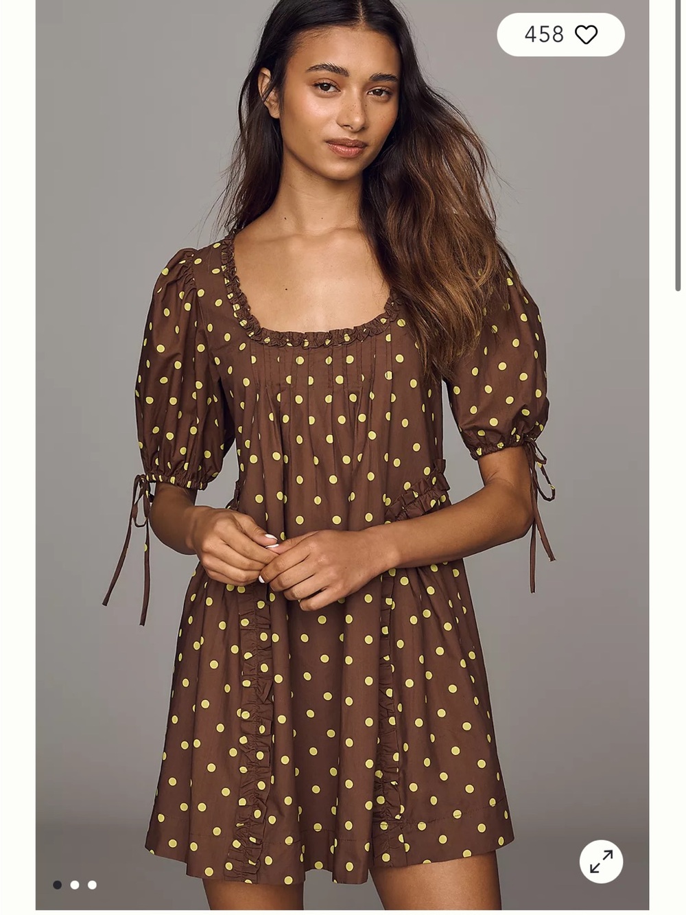 Damson Madder x Anthropologie Meri Mini Swing Dress Polka Dot 6 Brown Lime Green